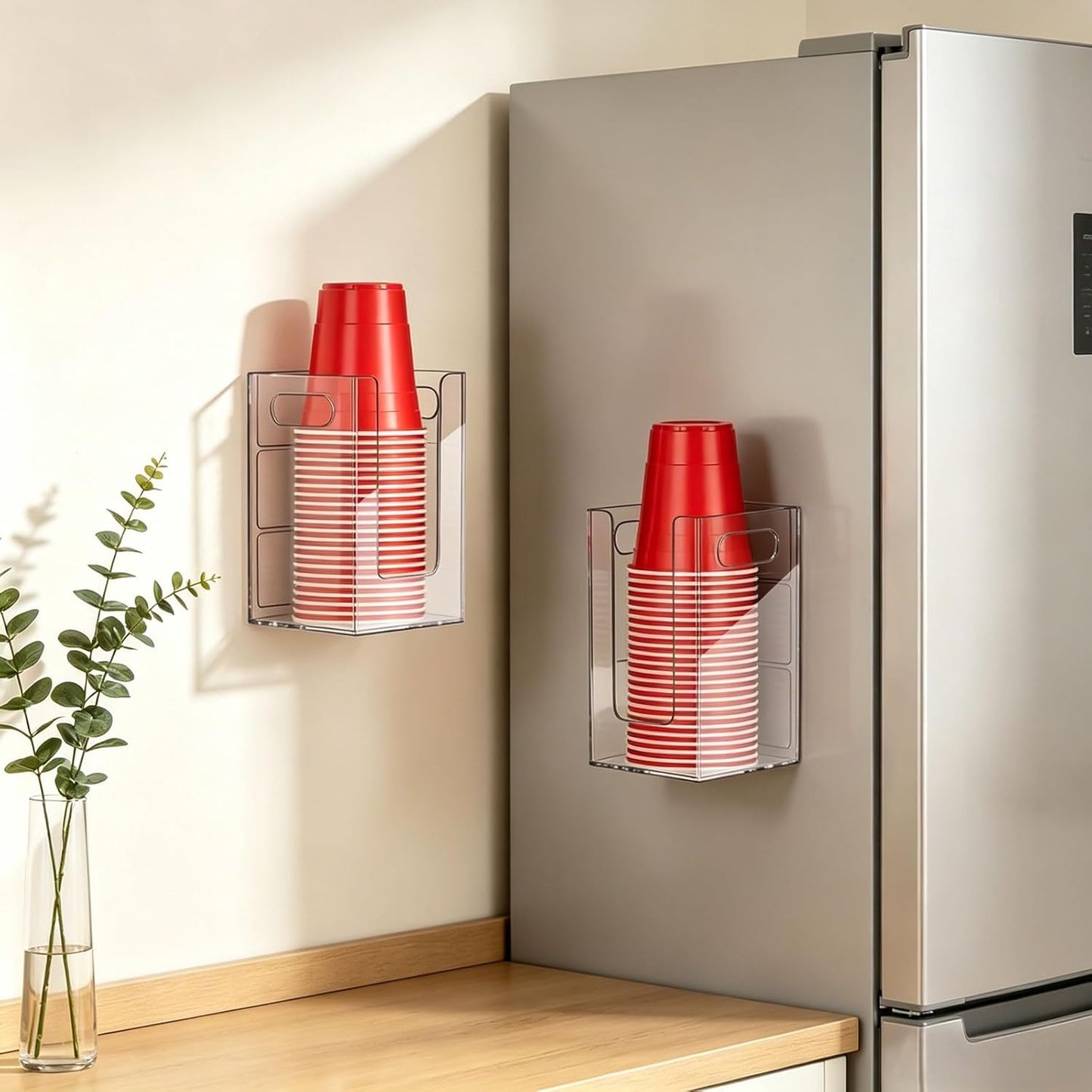 Cup Dispenser, Wall Mount Cup Holder Fits Cups Up to 18 oz, Disposable Paper & Plastic Coffee Cup and Lid Organizer for Countertop Bar, Kitchen, Breakroom Restaurant