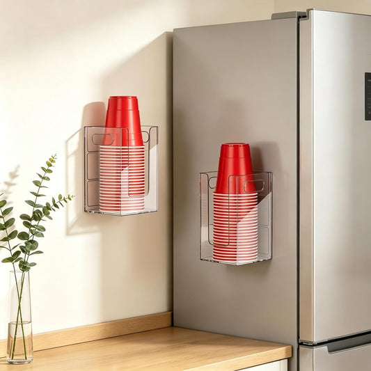 Cup Dispenser, Wall Mount Cup Holder Fits Cups Up to 18 oz, Disposable Paper & Plastic Coffee Cup and Lid Organizer for Countertop Bar, Kitchen, Breakroom Restaurant