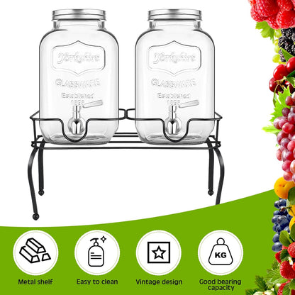 Blulu 2 Gallon Metal Drink Dispenser for Parties Black Beverage Dispenser with 2 Compartments Stand Large Water Drink Dispensers Only for Glass Jar Bottles, Ideal for Lemonade Party Drinks