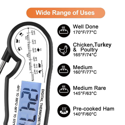 Meat Thermometer Digital for Grilling and Cooking - ANDAXIN Waterproof Ultra-Fast Instant Read Food thermometers with Backlight & Calibration for Kitchen, Deep Fry, BBQ, Grill(Red/Black), LCD