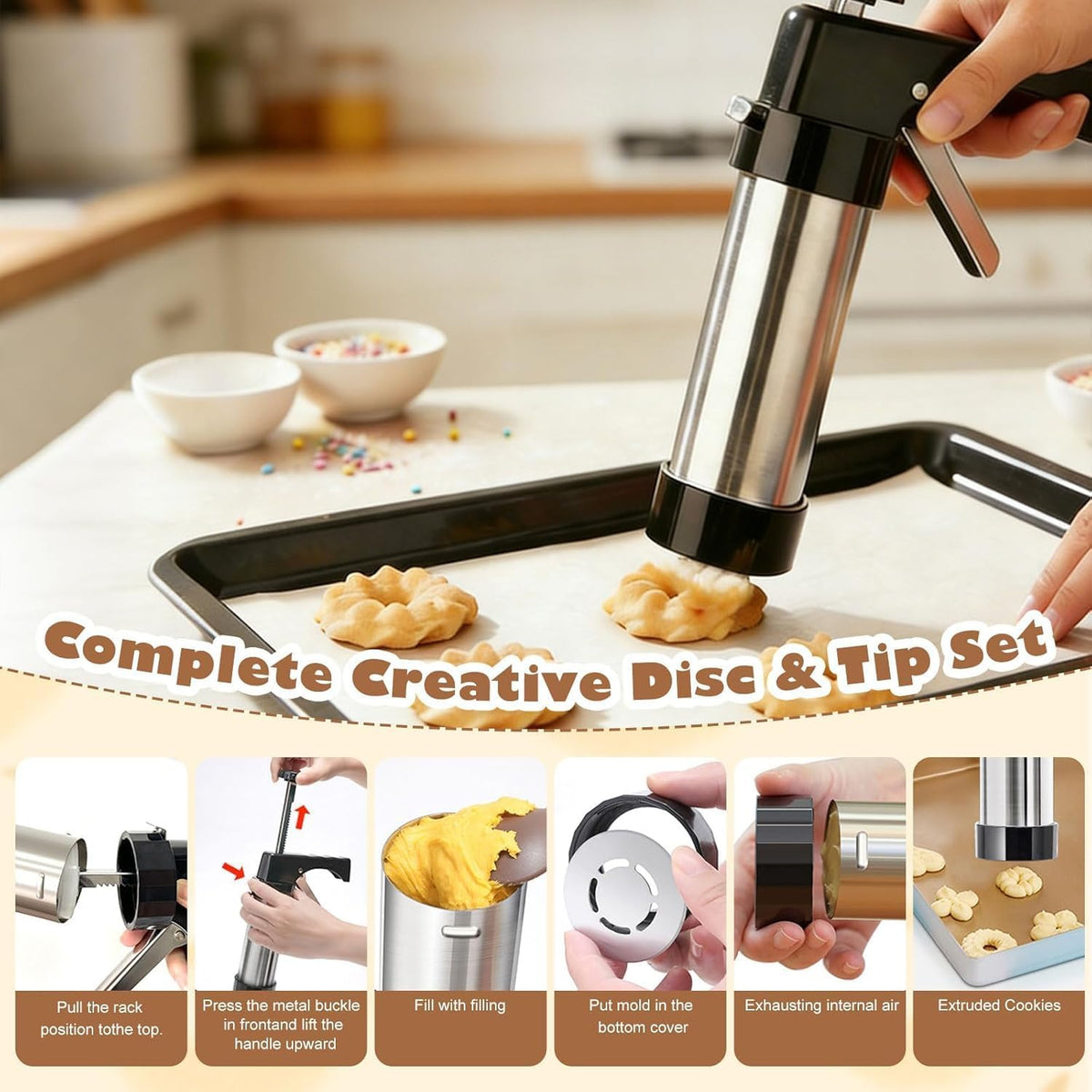Cookie Press Gun Kit- Stainless Steel Cookie Shooter