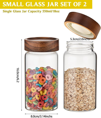 6 pc Glass Spice jars Glass Jars with Screw Lid 5 oz Acacia Wood Glass Herb Sugar Coffee Bean Ground Container Food Storage Canister for Candy Pantry Tea Seasoning Meal Prep Snack (6*150ml(5oz))