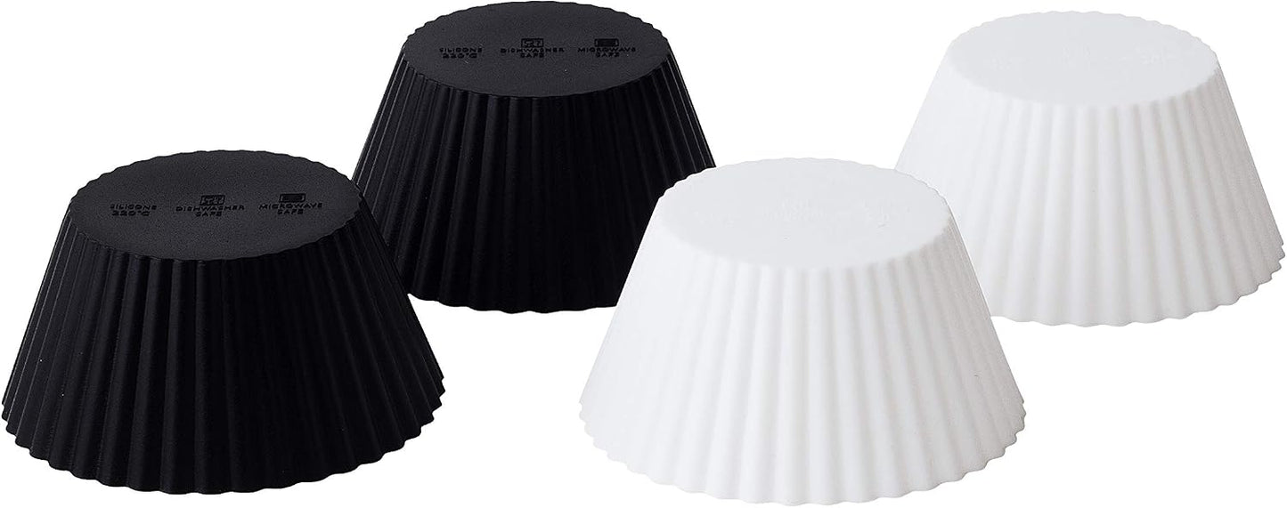 Fox Run Scalloped Black and White Silicone Cupcake and Muffin Liners, Set of 12, Standard Size Wrappers