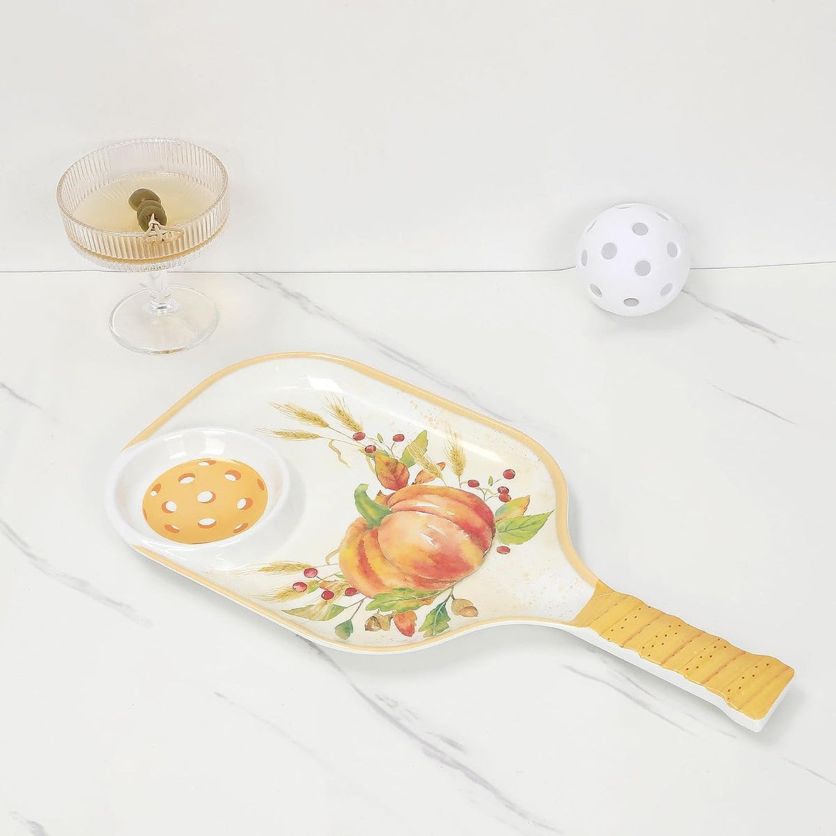 UPware Watermelon Melamine Chip and Dip Snack Tray, Summer Fruit Pickleball Paddle Shape Platter for Chips, Salsa, Fruits, and Appetizers, 15.75 x 8 Inch