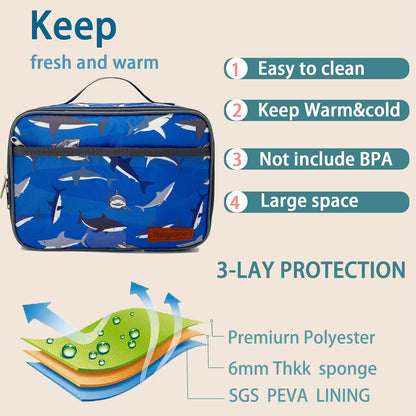Kulle Space Lunch Box for Kids, Insulated Lunch Bag for Boys, Large Capacity Thermal Tote for School, Office, Daycare - Rocket Design, Washable & Leakproof