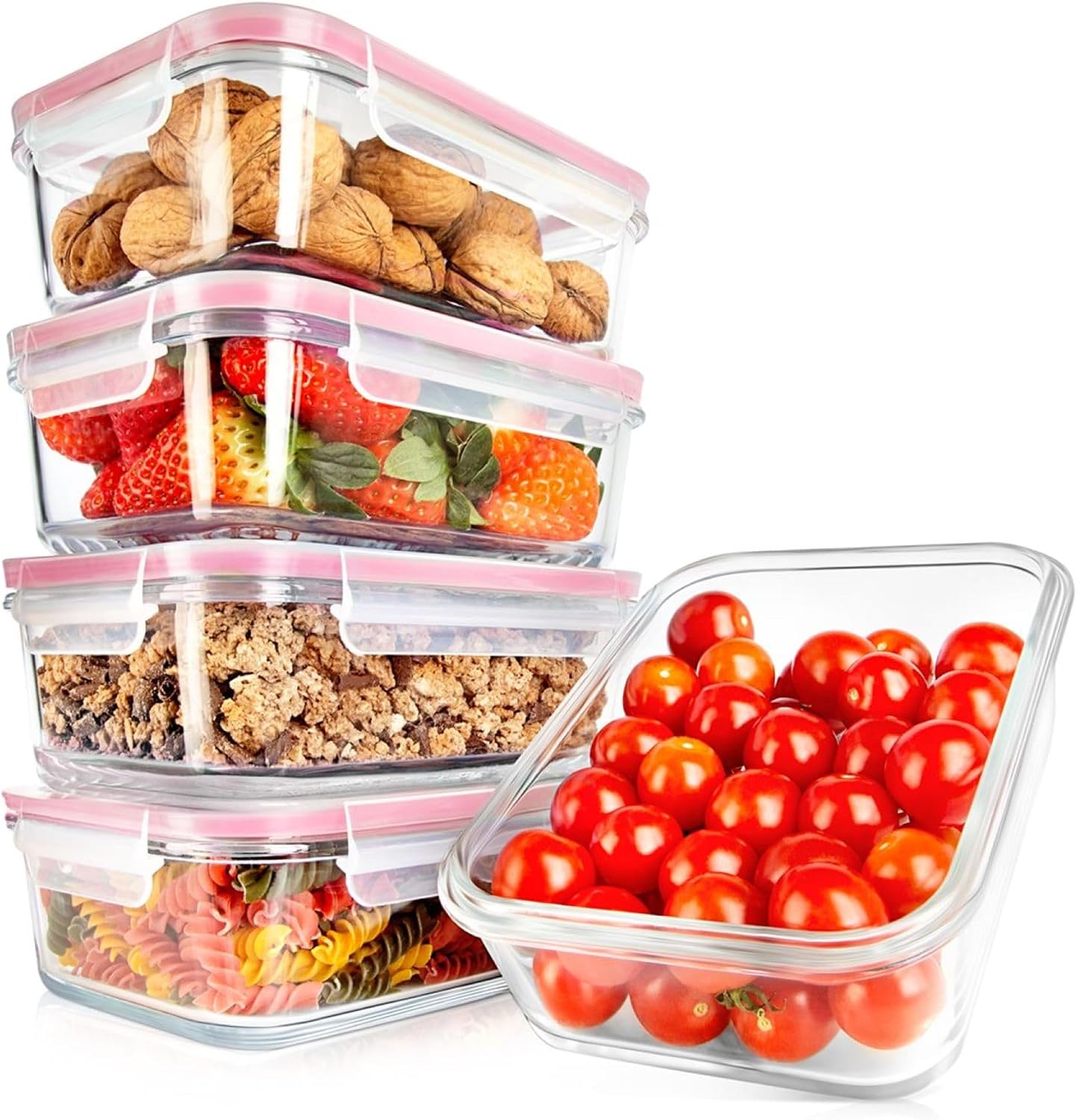 NutriChef 10 Piece Glass Food Storage Containers with Lids – 30 oz Meal Prep Containers Reusable – Airtight Glass Lunch Containers for Food Storage – Freezer to Oven Safe - Gray