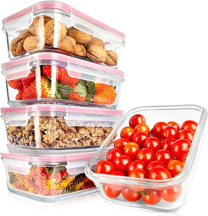 NutriChef 10 Piece Glass Food Storage Containers with Lids – 30 oz Meal Prep Containers Reusable – Airtight Glass Lunch Containers for Food Storage – Freezer to Oven Safe - Gray