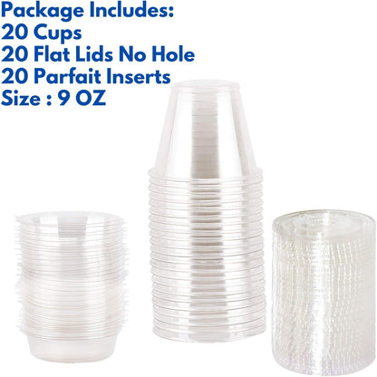 Aatriet 12 oz Clear Plastic Parfait Cups with Insert 3.25oz & Dome Lids No Hole - (20 Sets) Yogurt Fruit Parfait Cups, for Dips and Veggies, Take Away Breakfast and Snacks. No Leaking