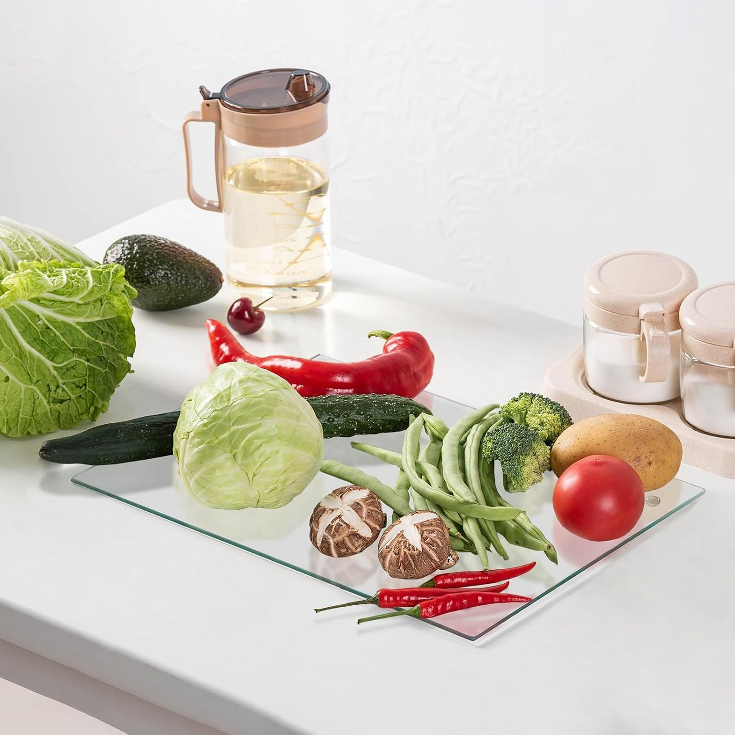 JAMBALAY Tempered Glass Cutting Boards for Kitchen, 16"x12" Clear Glass Cutting Board Set, 2Pcs Chopping Board with Rubber Non Slip Feet, Heat Resistant, Shatter Resistant, Dishwasher Safe