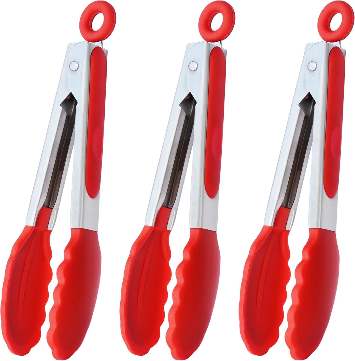 HINMAY Small Silicone Tongs 7-Inch Mini Serving Tongs, Set of 3 (Black Gray White)