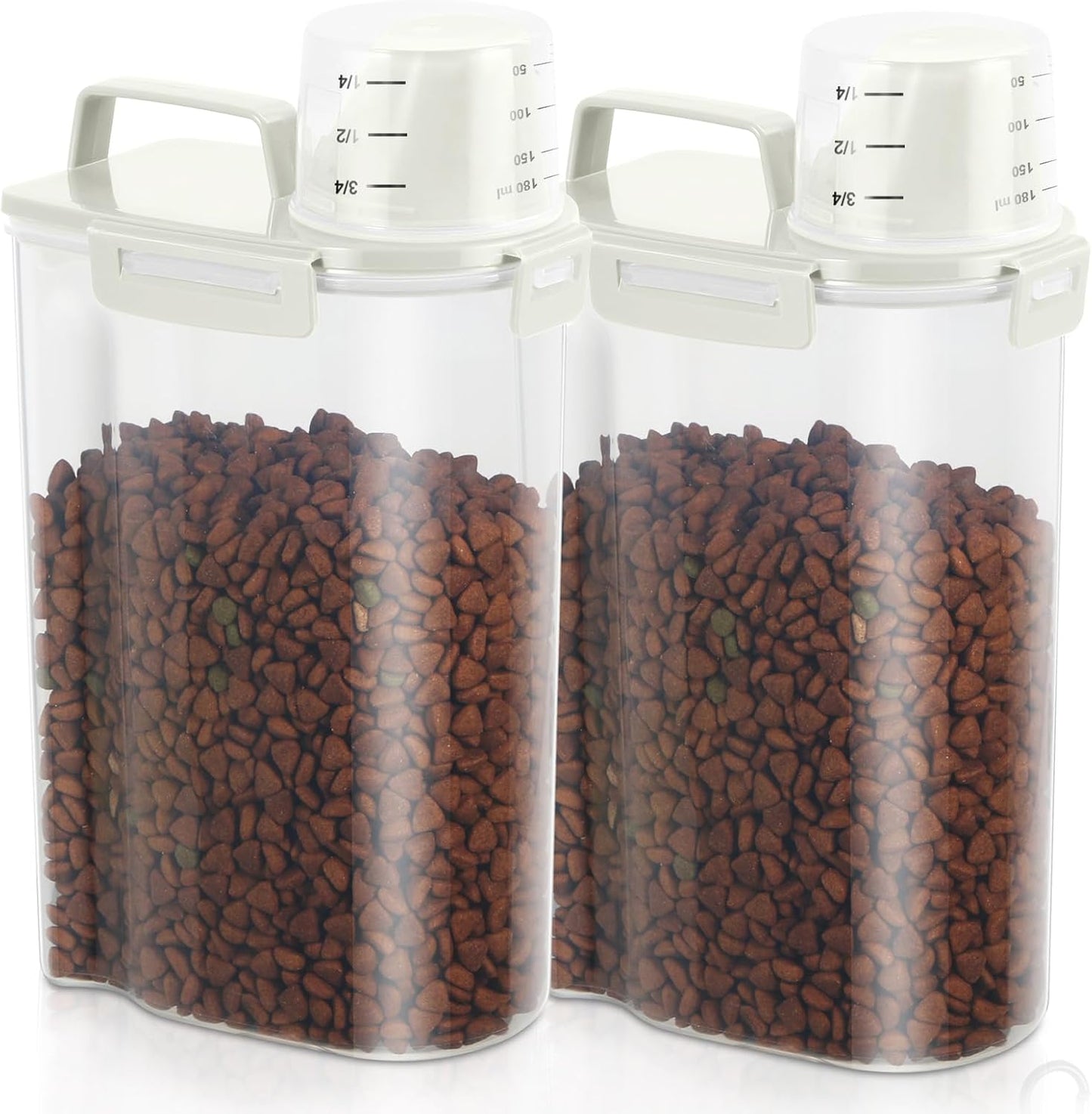 TBMAXS 2 Pack 3 Lbs Dog Cat Food Storage Containers for Travel, Portable Pet Food Storage Container, Easy-Pouring Bird Seed Dispenser, Airtight Rice Cereal Oatmeal Flour Holder -Beige