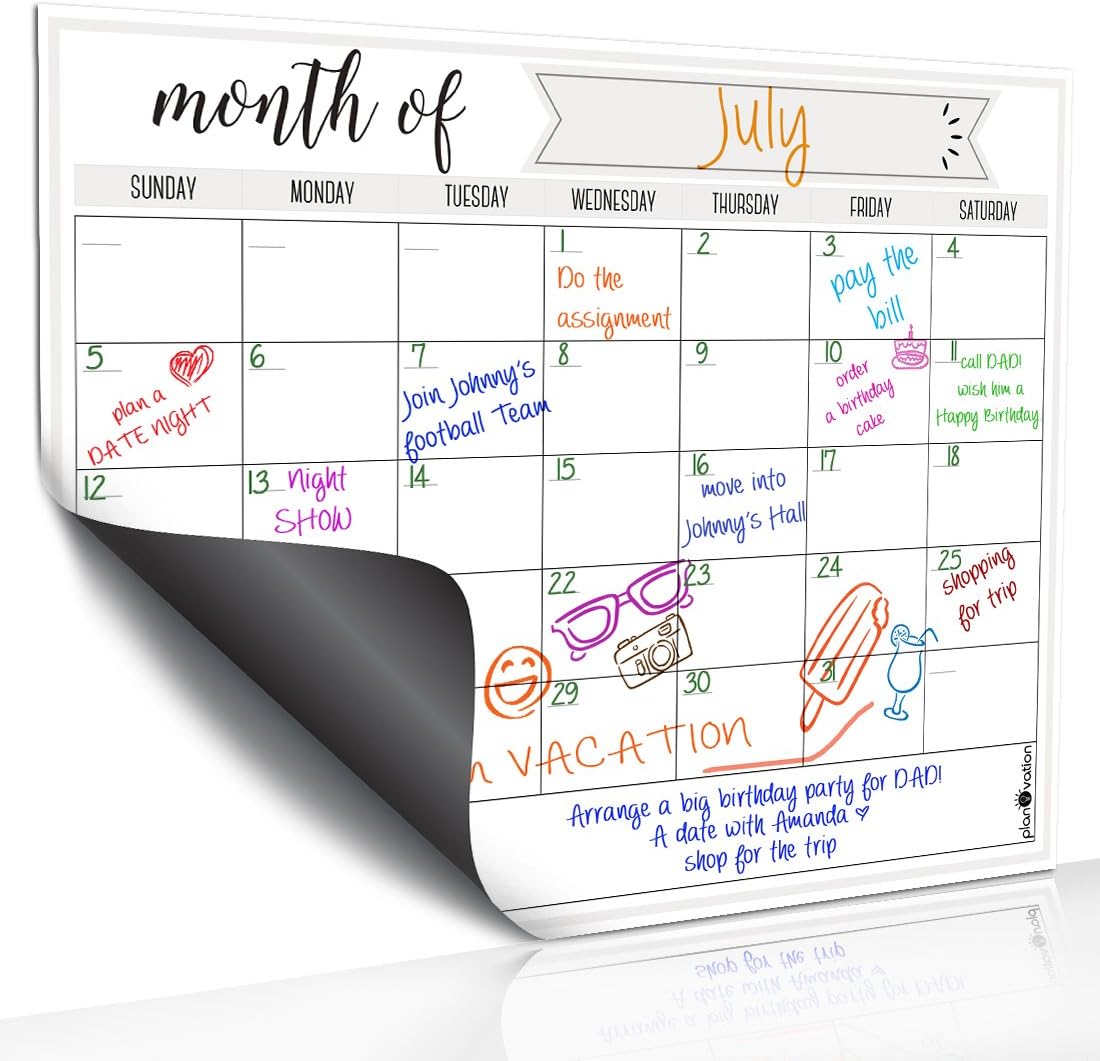Magnetic Calendar for Refrigerator - Magnetic Dry Erase Calendar for Kids, Teens & Adults, Monthly and Weekly Planner Whiteboard - 12 x 16in (Grey)