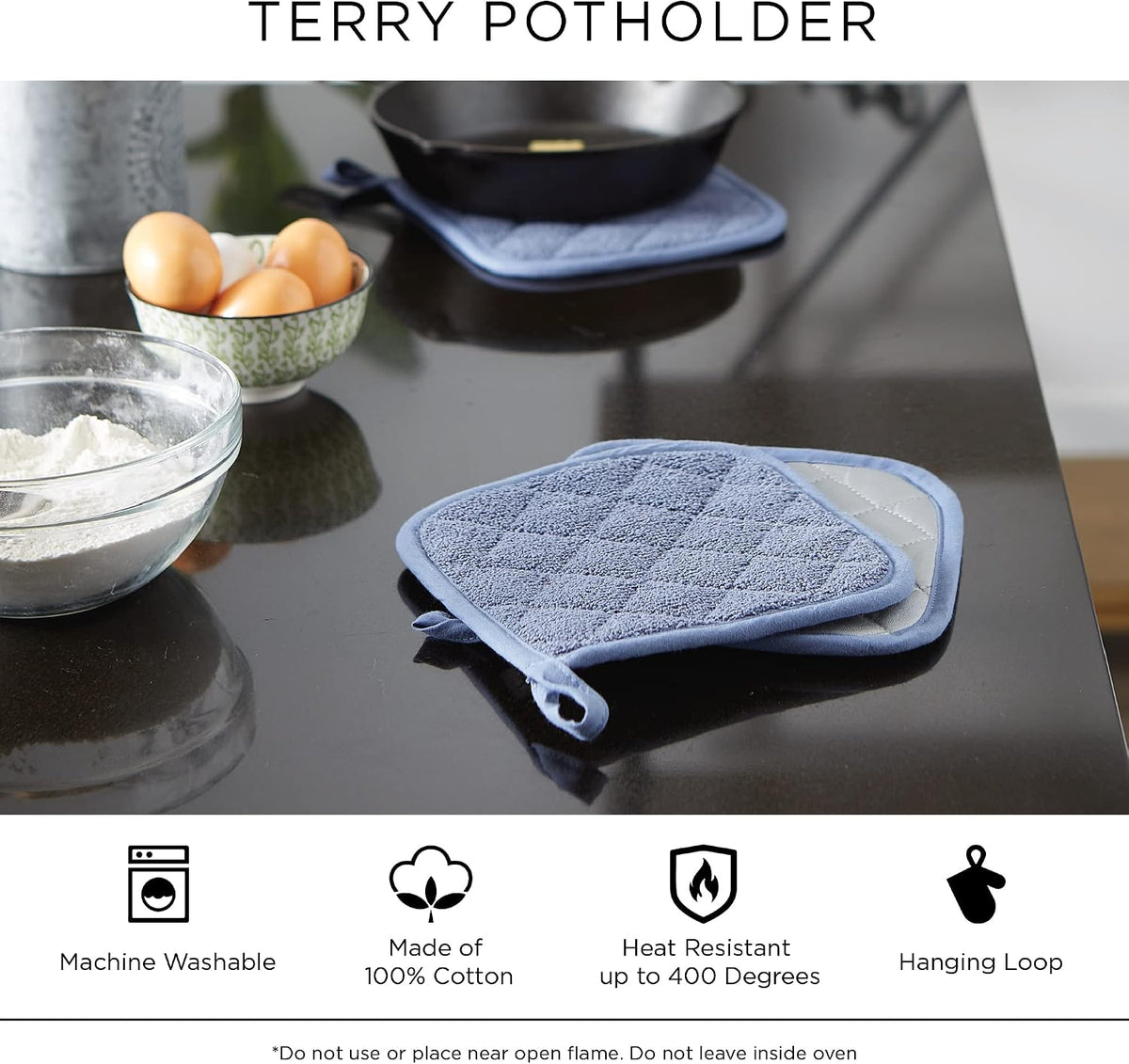 DII Basic Terry Collection Quilted 100% Cotton, Pan Handle, Nautical Blue