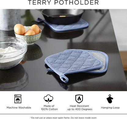 DII Basic Terry Collection Quilted 100% Cotton, Pan Handle, Nautical Blue