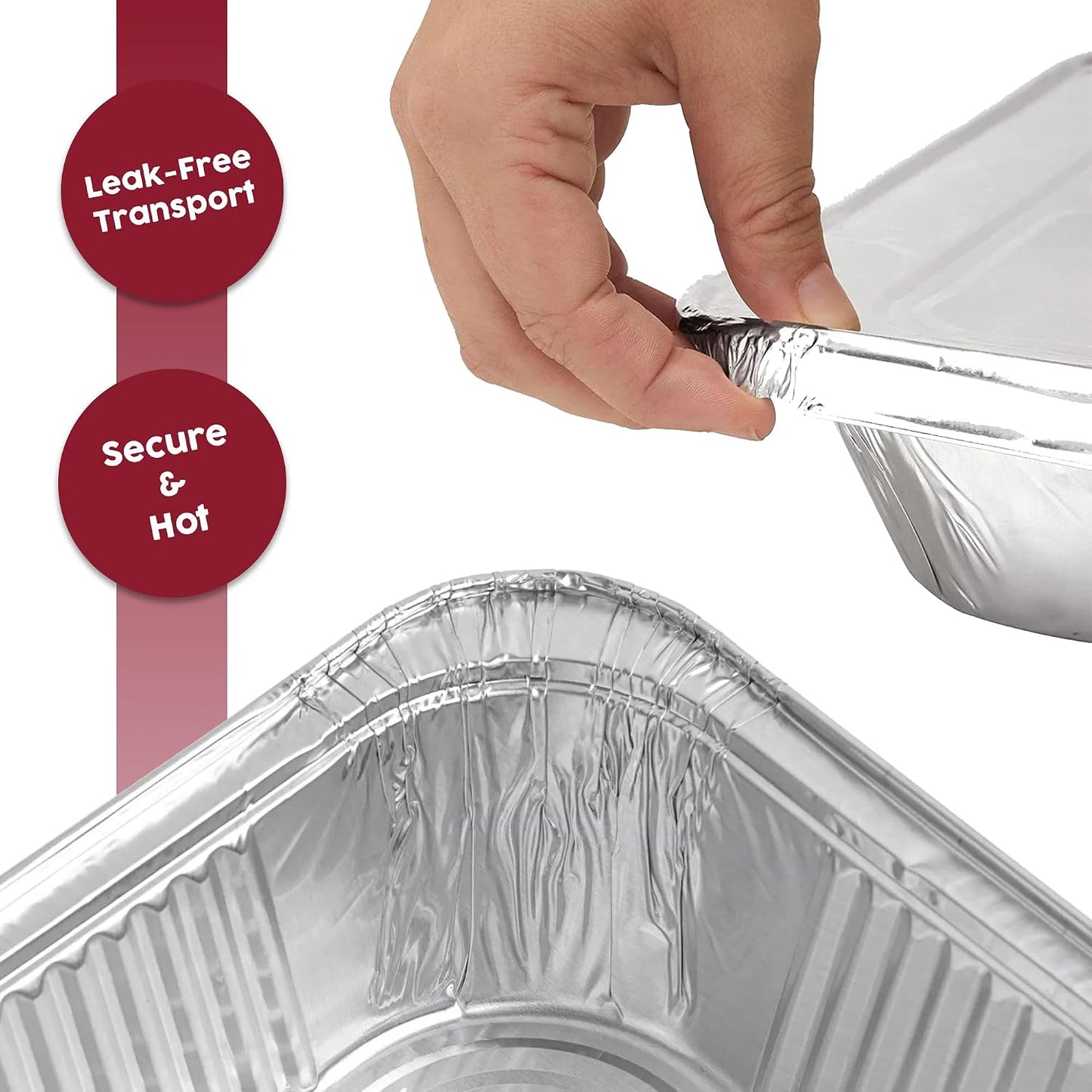 Rectangular Disposable Aluminum Pans with Clear Lids - (25 Pack/Lids), Durable Roasting Pan, Cookware, Baking, Meal Prep, Food Leftovers, Steam Table Tray, BBQ Safe & Spill Free