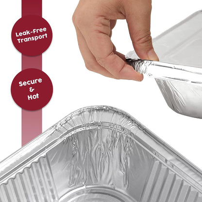 Rectangular Disposable Aluminum Pans with Clear Lids - (25 Pack/Lids), Durable Roasting Pan, Cookware, Baking, Meal Prep, Food Leftovers, Steam Table Tray, BBQ Safe & Spill Free