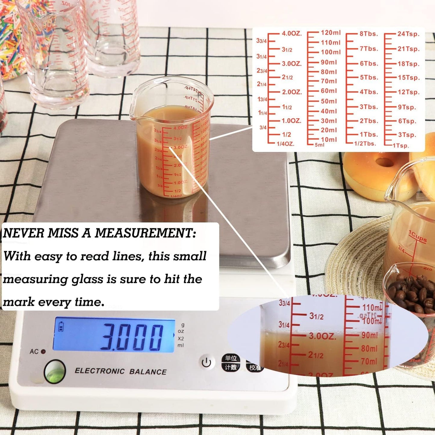 3 Piece Glass Measuring Cup Set, Includes 1/2-Cup, 1-Cup, and 2-Cup High Borosilicate Glasss Liquid Measuring Cups, Dishwasher, Freezer, Microwave, and Preheated Oven Safe, Essential Kitchen Tools