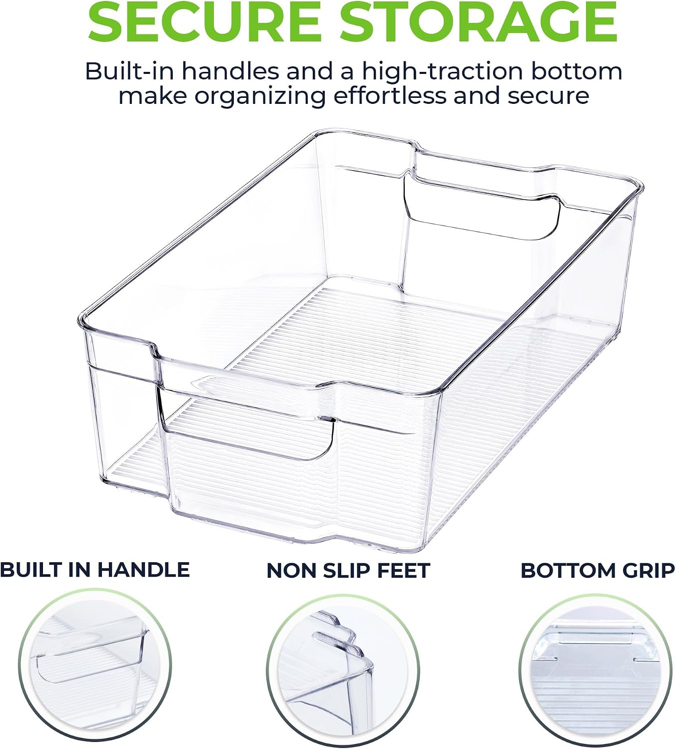 Zulay Kitchen 4 Pack Refrigerator Organizer Bins – Large Clear Fridge Storage Containers with Built-In Handles & Non-Slip Feet - Ideal Fridge Organizers, Kitchen Cabinets, Pantry Organization
