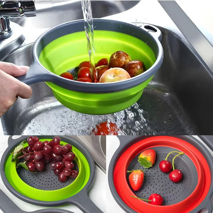 Foldable Silicone Colander – Space-Saving Collapsible Strainer with Handles, Quick Drain for Pasta, Vegetables & Fruit, Kitchen Gadgets for Small Kitchens & RVs (Blue)