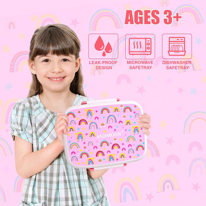 Bento Box for Kids Lunch Box Leak-Proof, Bento Lunch Box with 5 Compartments, Lunch Containers with 3 Silicone Baking Cups, Microwave/Dishwasher Safe (43OZ) (Pink with snack cup)