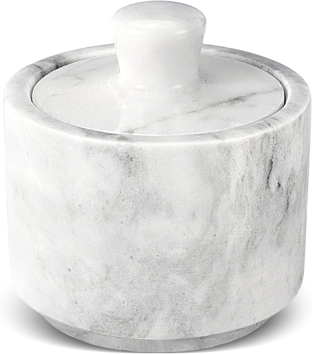 Flexzion Marble Salt Cellar with Lid, Salt Holder for Counter, White