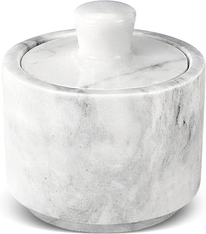Flexzion Marble Salt Cellar with Lid, Salt Holder for Counter, White