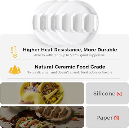 Dizada Taco Holders Set of 3-9" Porcelain Taco Plates with Dividers, Ceramic Taco Stand for Hard Soft Shells, Reusable Taco Serving Tray, Dishwasher Microwave Safe