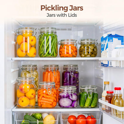 ComSaf Set of 3 Square Glass Jars with Airtight Lids (51 Oz) — Wire Clamp Canisters for Small-Batch Pickling, Kimchi, Bulk Dry Food, Wide Mouth Space Saving Kitchen Pantry Organization Jars
