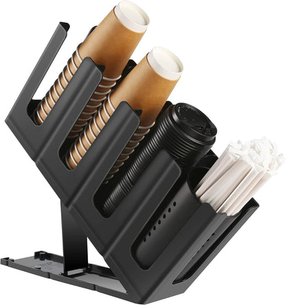 Paper Cup and Lid Holder with Straw Organizer for Coffee Station