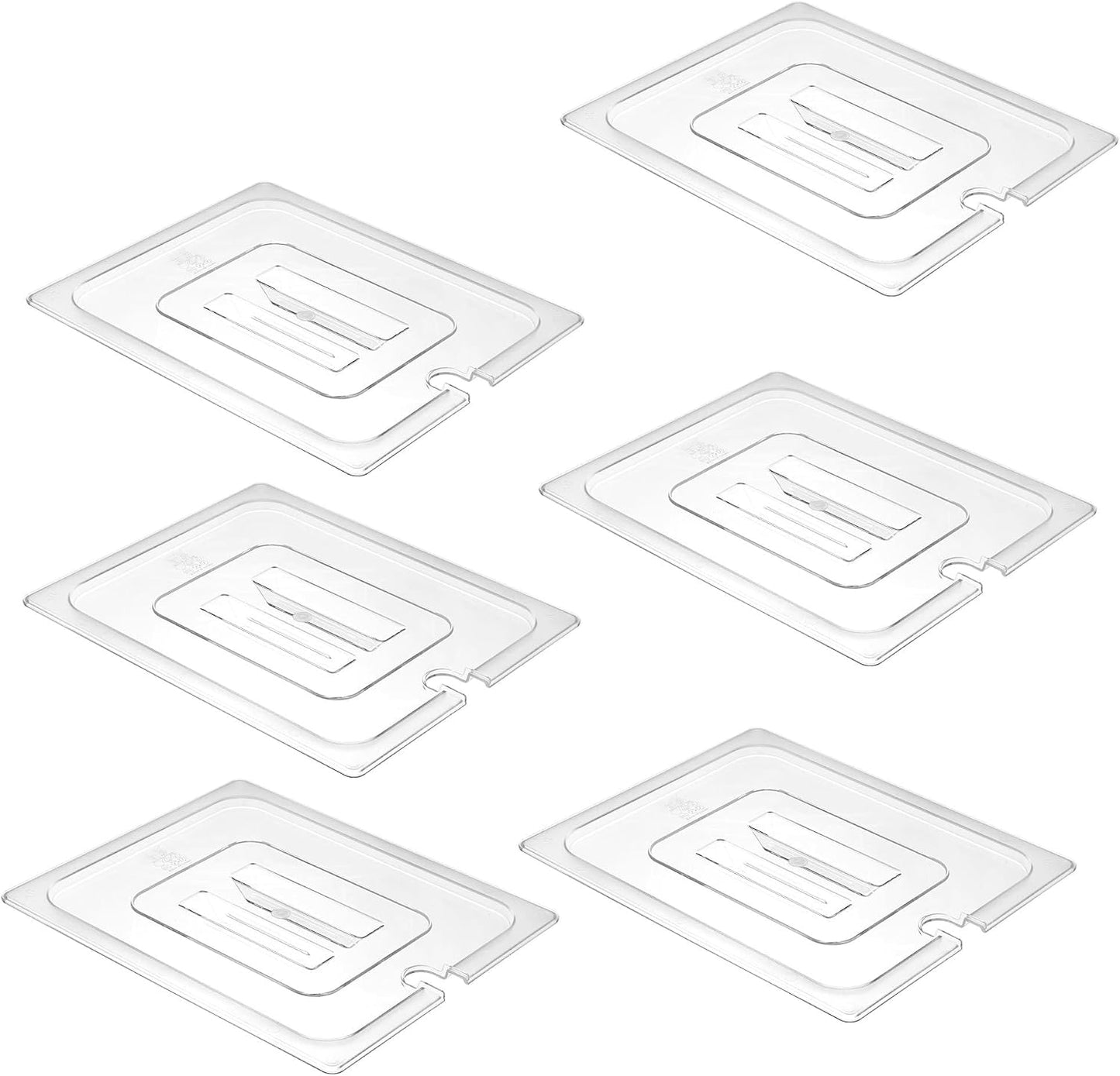 6-Pack Clear Polycarbonate Handled Lids for 1/6 Size NSF Food Pans