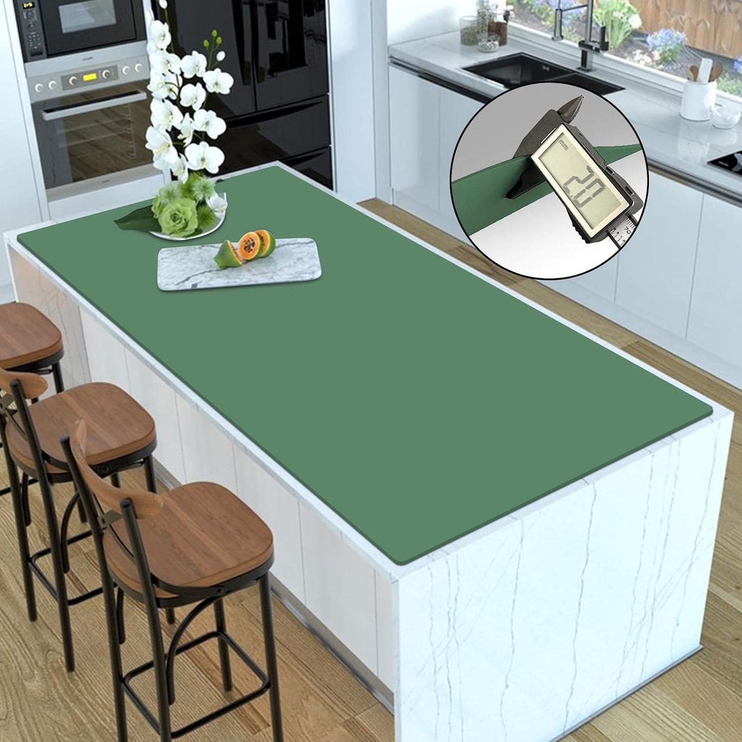 Silicone Mats for Kitchen Counter, 47.3"x23.6"x0.08" Largest Heat Resistant Mat Kitchen Island Waterproof 2MM Thick Countertop Protector Mat Nons-slip Extra Large Counter Mat (Black)