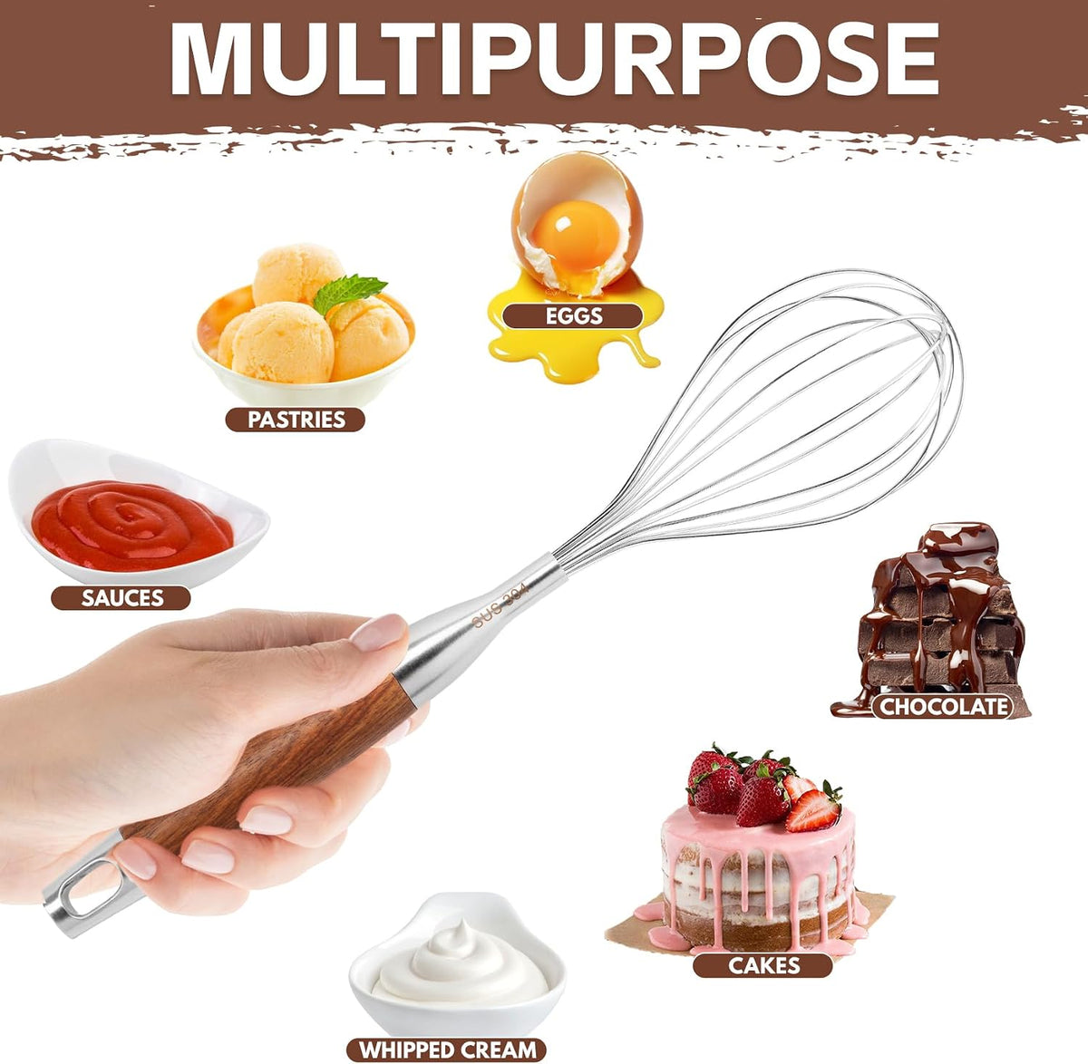 Stainless Steel Whisk Metal Whisk Balloon Wire Baking Whisks for Cooking Kitchen Whisking Beating Blending 12inch,Dishwasher Safe