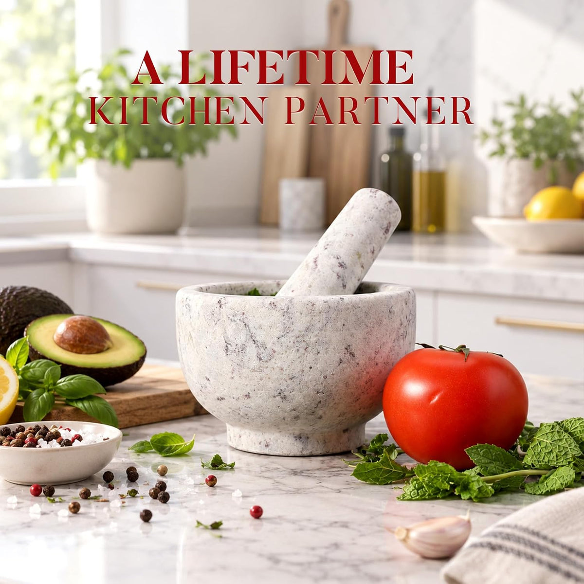 Koville Luxury Marble Mortar and Pestle Set, 7"-4cups Grinder Bowl for Guacamole, Salsa, Pill Crusher, Spice, Herb, Garlic, Nut, Heavy Duty Grinder for Kitchen