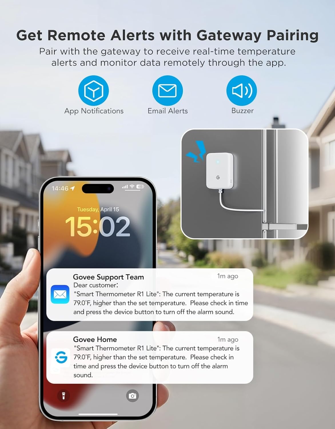 GoveeLife WiFi Refrigerator Thermometer Sensor with Alarm, 2-Pack & Gateway