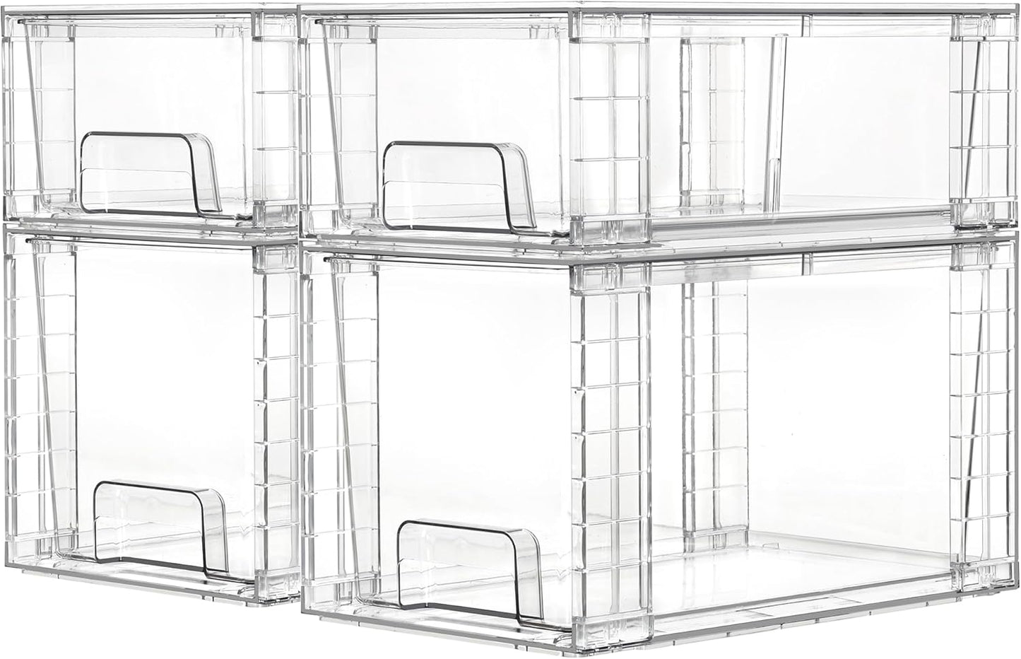 Vtopmart 4 Pack Clear Stackable Storage Drawers,Under Sink and Kitchen Organizers Storage,Easy to Assemble Plastic Drawers for Baby Bottle,Medicine, Bathroom,Cabinet and Pantry Organization