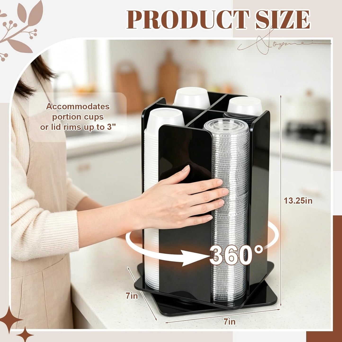 Geetery Rotating Portion Cup and Lid Organizer with 4 Compartments Acrylic Portion Cup Dispenser Holder Carousel Storage for Food Truck Accessories Countertop Coffee Station Restaurant Beverage