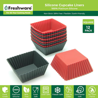 Freshware Cupcake Liners, Pack of 12 Silicone Muffin Cups, 3 Inch Baking Cups, Reusable & Non-stick Cupcake Liners for Party Halloween Christmas, Flower