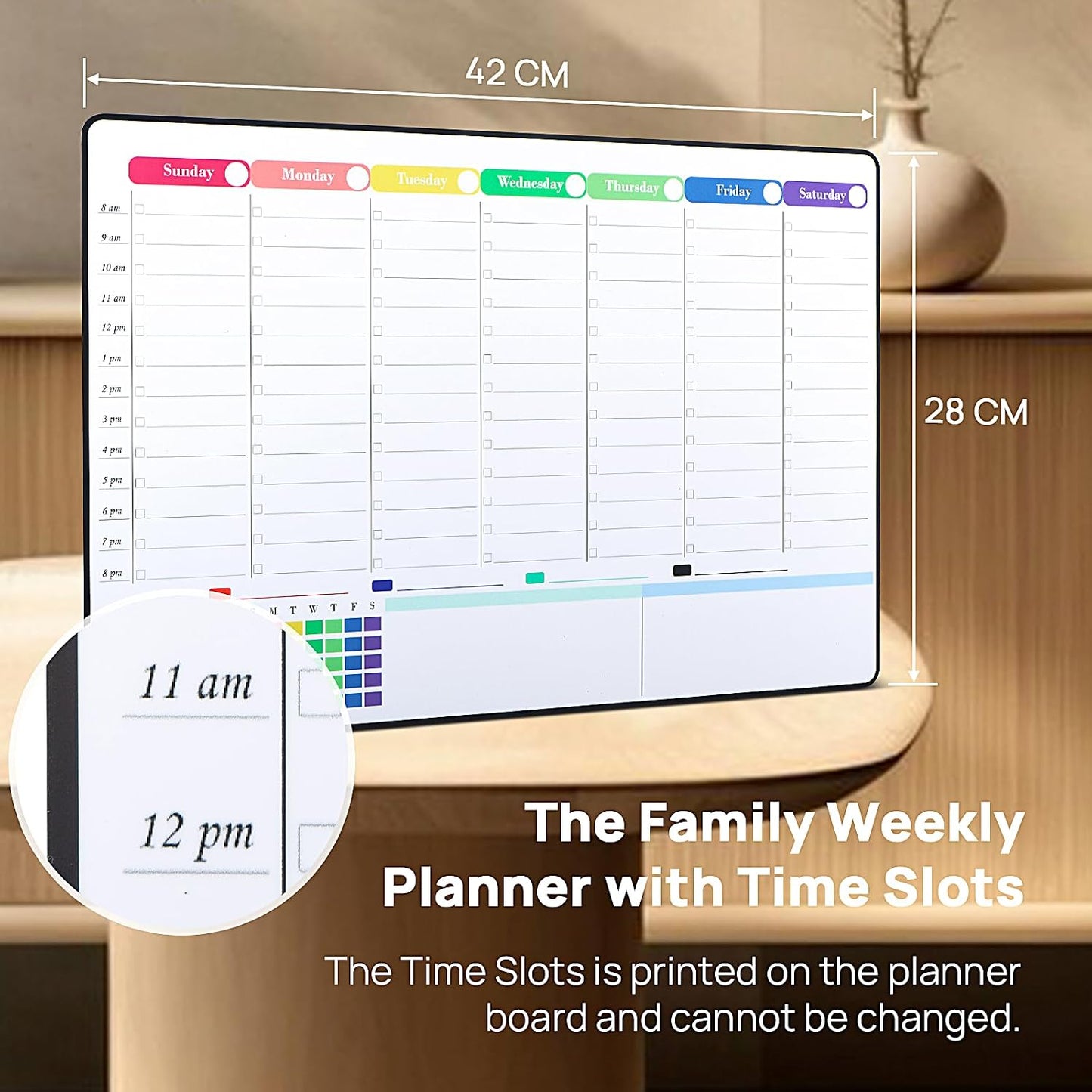 POPRUN Dry Erase Weekly Calendar Whiteboard, Magnetic Hourly Schedule Board | 16.9 x 11" Weekly Planner for Fridge, Time Slots, Family Daily Planning for Refrigerator, Homeschool, Work