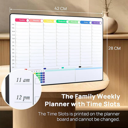 POPRUN Dry Erase Weekly Calendar Whiteboard, Magnetic Hourly Schedule Board | 16.9 x 11" Weekly Planner for Fridge, Time Slots, Family Daily Planning for Refrigerator, Homeschool, Work