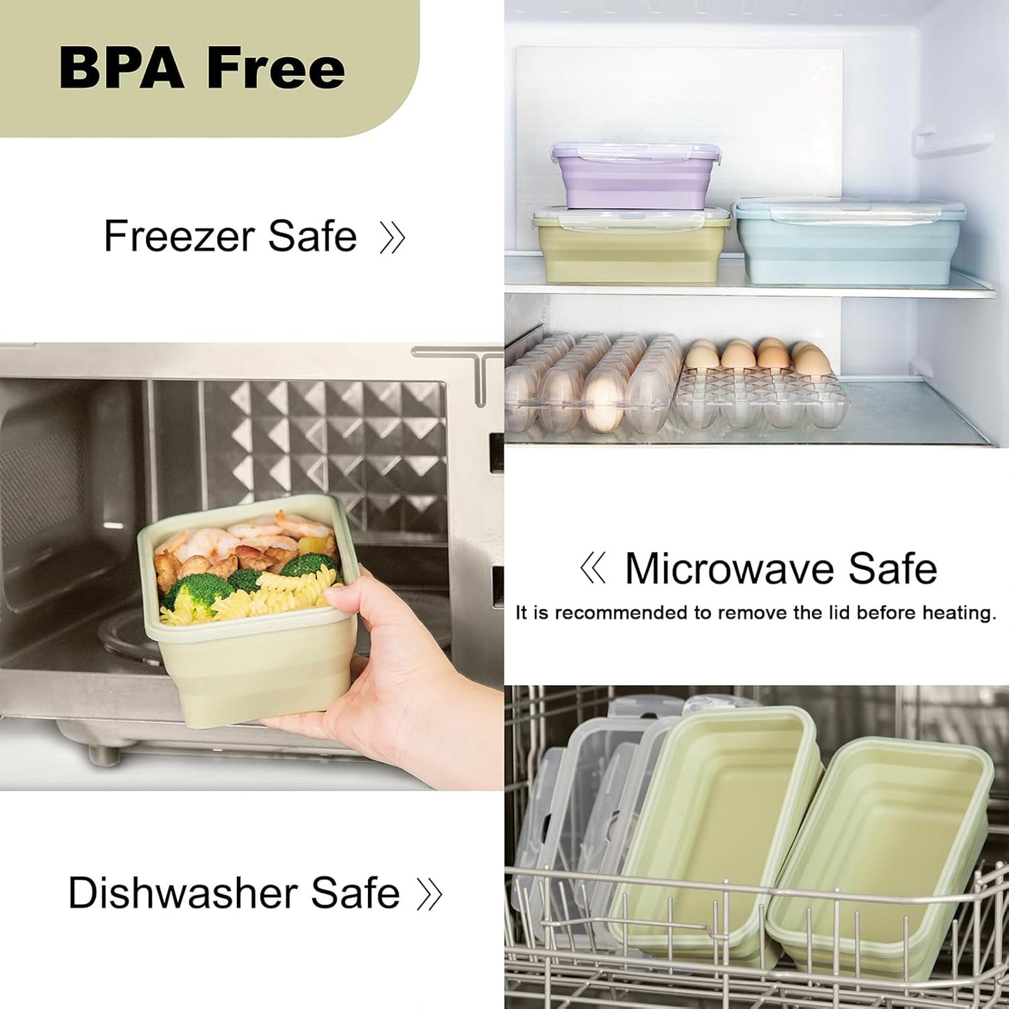 Large Silicone Food Storage Containers 68oz/2000ml 4 Pack | Collapsible Meal Prep Containers, Airtight Leakproof Lid, Containers for Camping, Microwave Freezer Dishwasher Safe