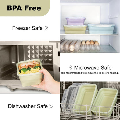 Large Silicone Food Storage Containers 68oz/2000ml 4 Pack | Collapsible Meal Prep Containers, Airtight Leakproof Lid, Containers for Camping, Microwave Freezer Dishwasher Safe