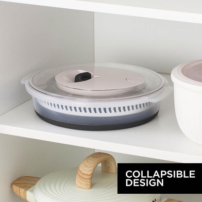 COOK WITH COLOR Collapsible Salad Spinner - 4 QT Space Saving Lettuce Dryer with Folding Collapsible Colander Great for Washing and Drying Fruit and Vegetables (Grey)