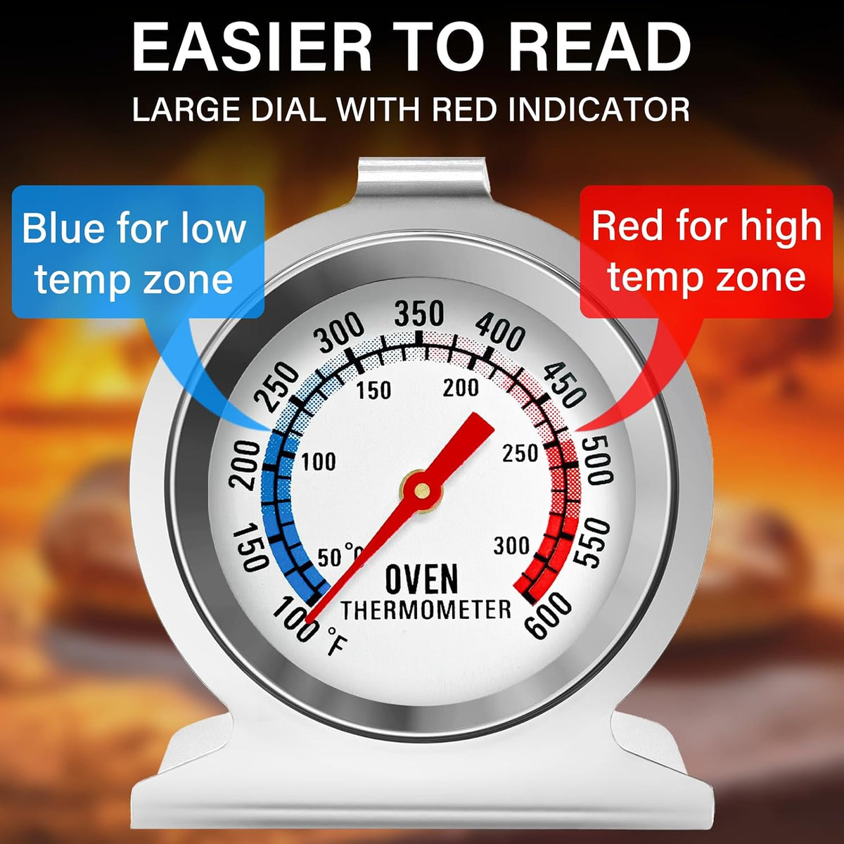 Oven Thermometer 50-300°C/100-600°F Stainless Steel Oven Thermometers with Large Dial, Oven Temperature Gauge for BBQ Cooking Baking Grill Smoker