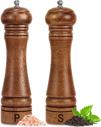 Haomacro Wooden Salt and Pepper Grinder Set Refillable Salt & Pepper Mills