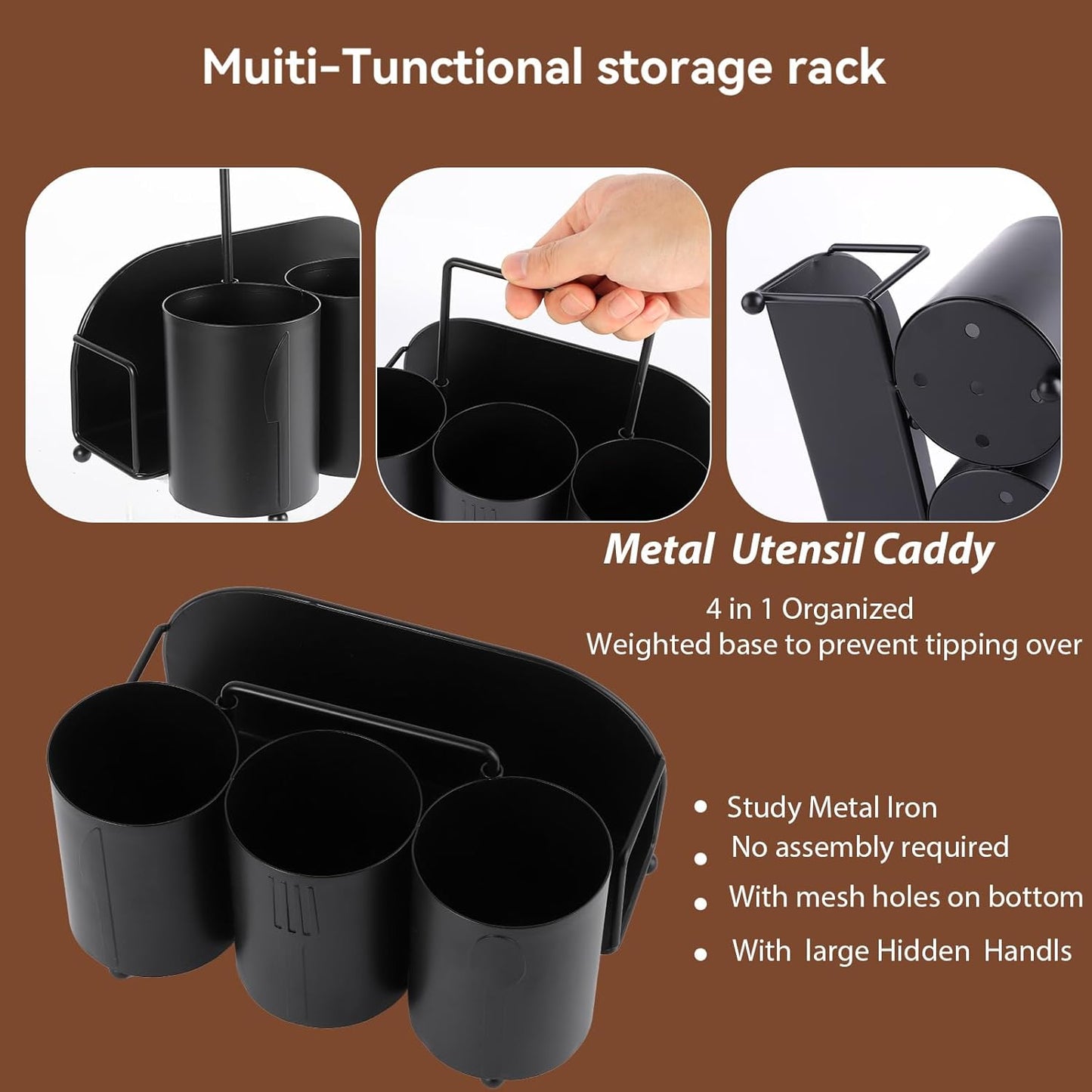 NelyBet Utensil Caddy Silverware Holder Fork Spoon Napkin Paper Plate Organizer Metal Utensil Holder Cutlery Flatware Organizers for Party Kitchen Countertop Camping Picnic - Black Mesh