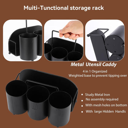 NelyBet Utensil Caddy Silverware Holder Fork Spoon Napkin Paper Plate Organizer Metal Utensil Holder Cutlery Flatware Organizers for Party Kitchen Countertop Camping Picnic - Black Mesh