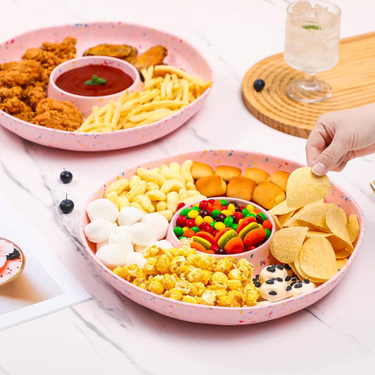 Melamine Chip & Dip Serving Platter Set of 2, 13 Inch Large Melamine Divided Bowls Set, Lightweight and Unbreakable Relish Tray for Appetizers, Snacks, Veggies, Candy - Elegant White Confetti Design