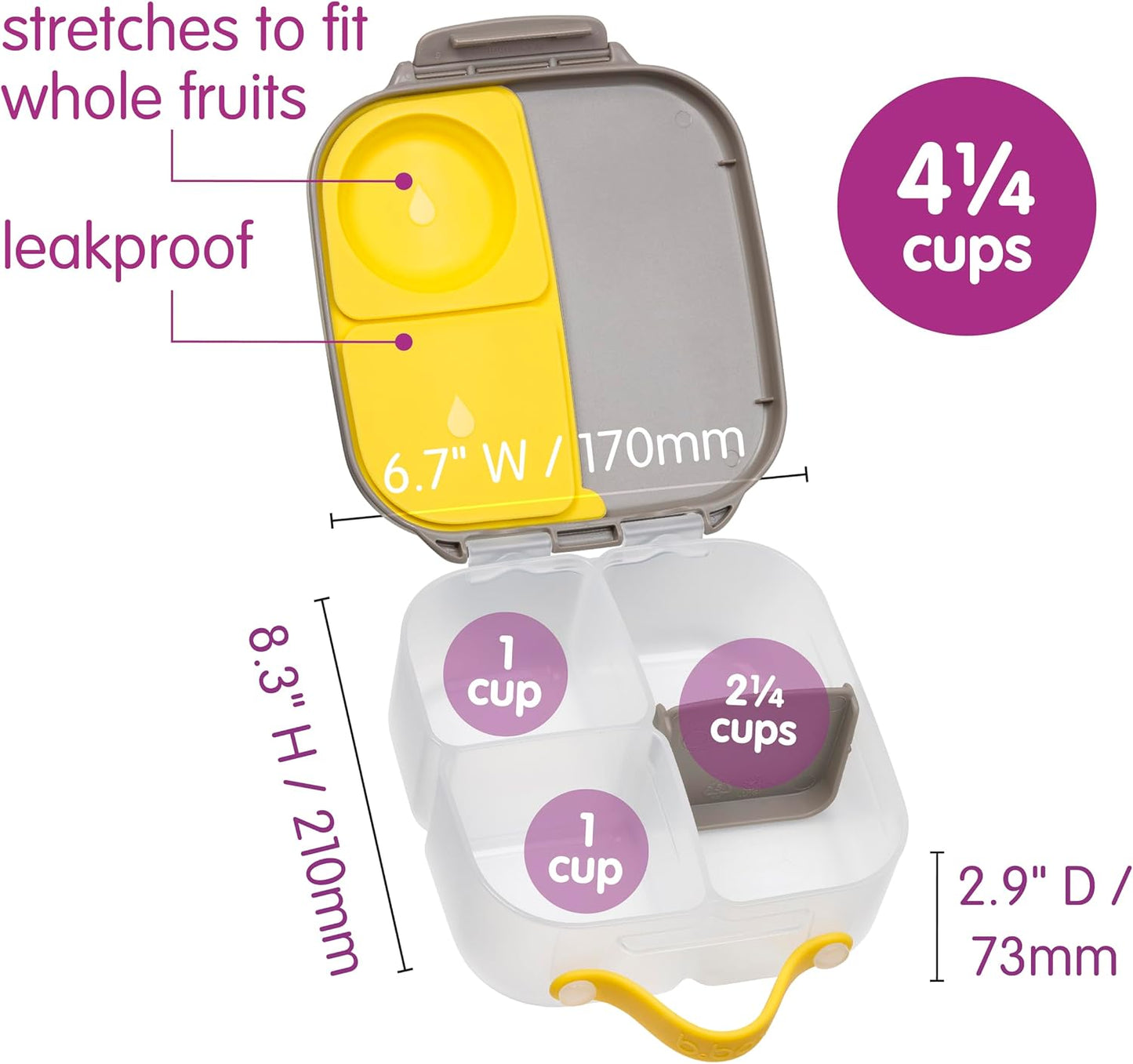 b.box Mini Lunch Box 2-Pack, Leak Proof Bento Box for Kids, 3 Compartment Snack Containers Ages 3+, Lunchbox for Daycare + School, Dishwasher Safe, BPA-Free, PFAS-Free, 4.25 Cup - Blue + Green