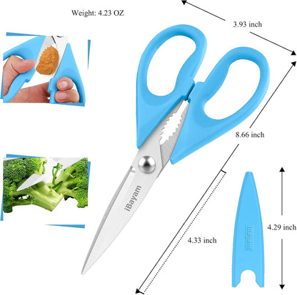iBayam 2 Pack All Purpose Kitchen Shears Heavy Duty - Stainless Steel Kitchen Scissors With Protective Sheath, Soft Comfort-Grip Handle, Food & Meat Scissors, Home, Kitchen, Dining Utility Gadgets