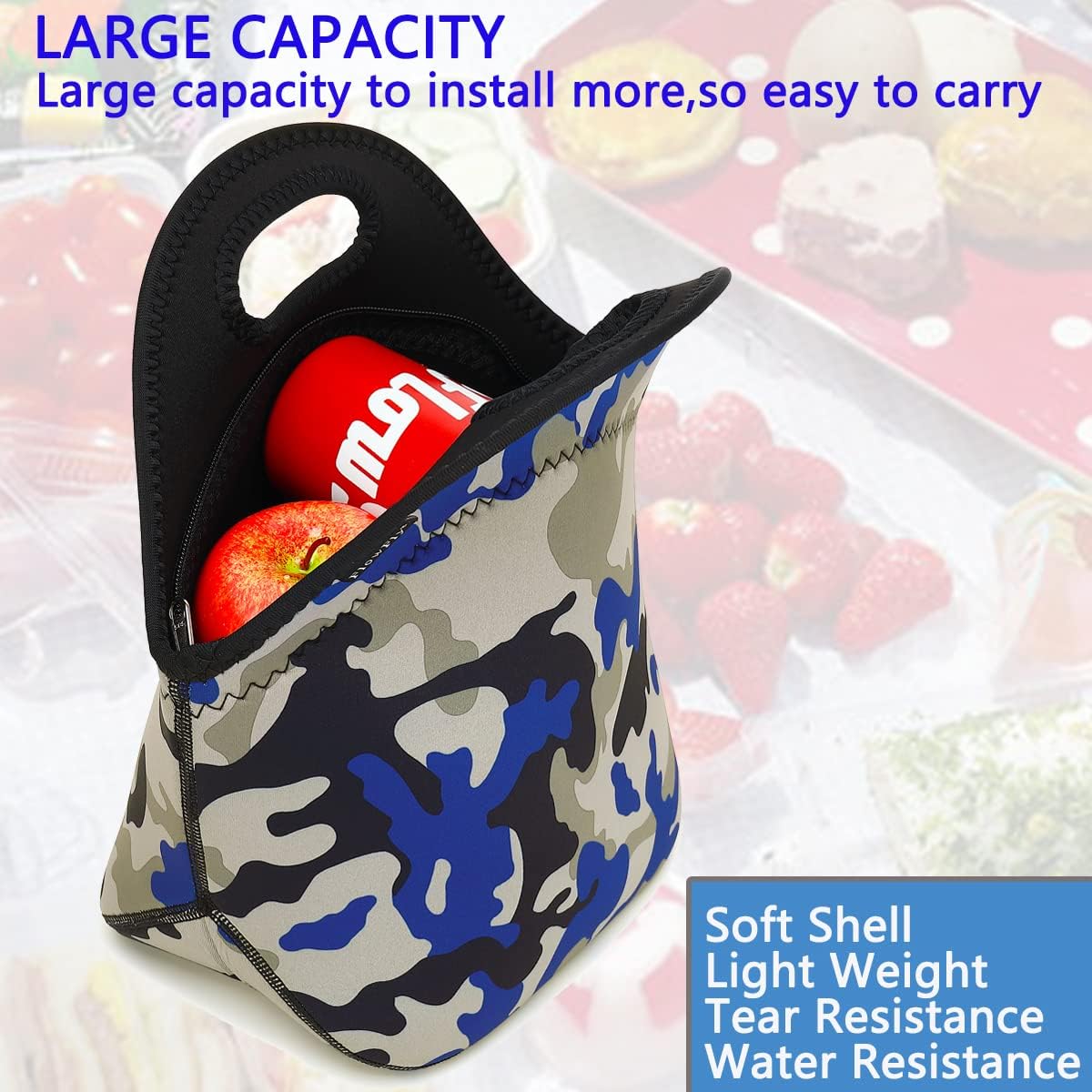 FlowFly Neoprene kids Lunch box Insulated Soft Bag Mini Cooler Thermal Meal Tote Kit for Boys, Girls,Men,Women,School,Work, Office,Black